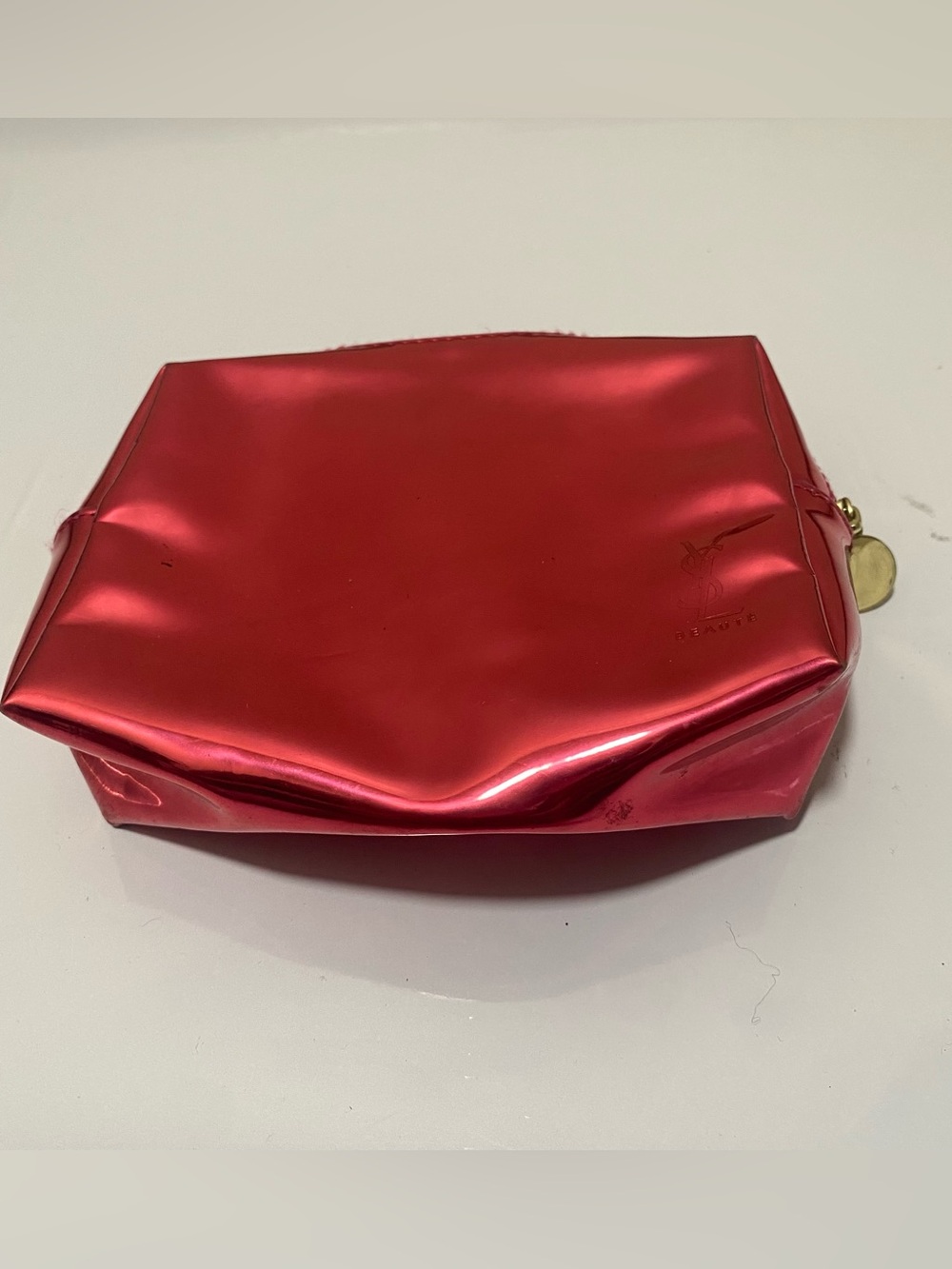 YSL Beauté Red Metallic Makeup Bag Cosmetic Pouch Authentic GWP
